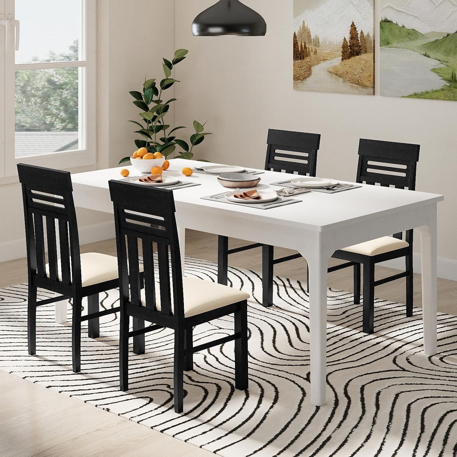 Giantex Wooden Dining Chairs Set of 2, High Back Black Dining Room Chairs with Padded Seat & Rubber Wood Frame, PU Leather Farmhouse Side Chairs for Kitchen Living Room