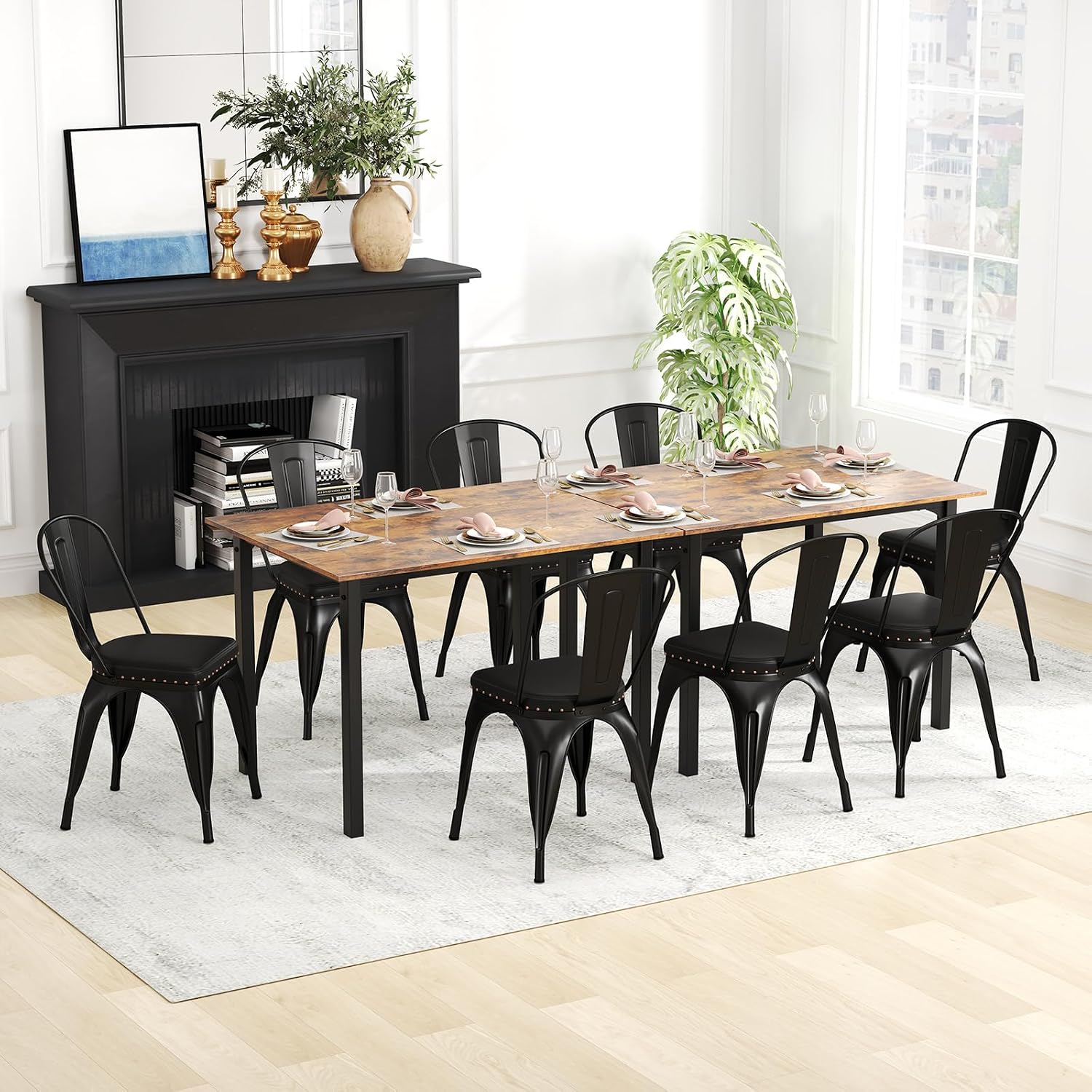 GIANTEX Metal Dining Chairs Set of 4, Stackable Armless Kitchen Side Chair with Detachable Backrest & PU Leather Padded Seat, Modern Dinette Chairs for Dining Room, Cafe, Restaurant, Bar (Black)