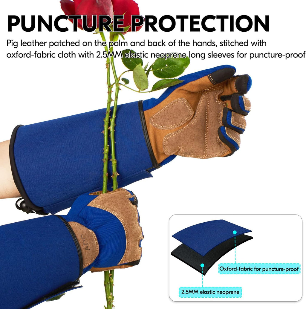 Vgo... Gardening Gloves Unisex,Safety Work Gloves,Long Sleeves Gauntlet,Puncture Proof,Touchscreen(Size S,Blue,SL7496)