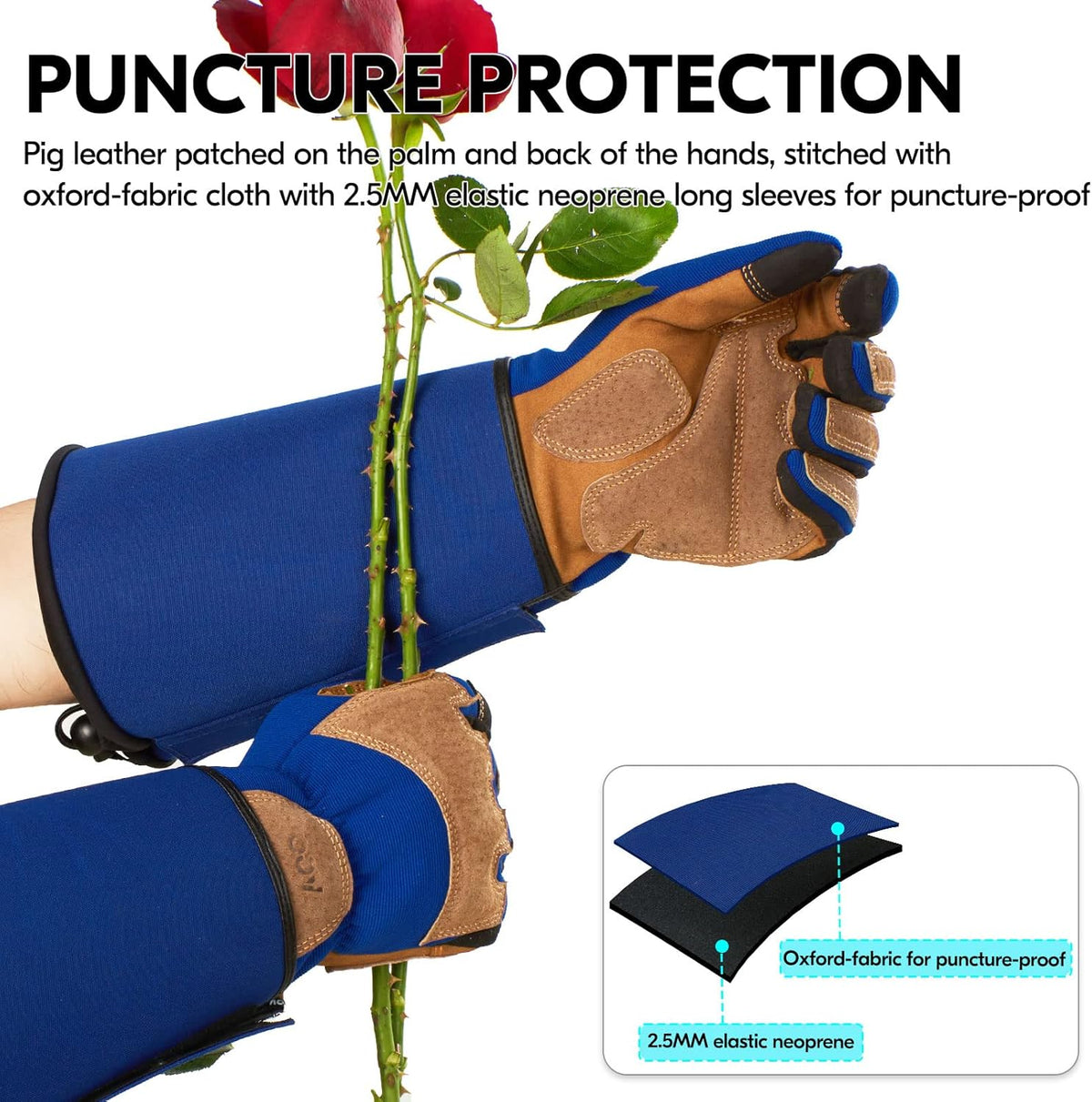 Vgo... Gardening Gloves Unisex,Safety Work Gloves,Long Sleeves Gauntlet,Puncture Proof,Touchscreen(Size L,Blue,SL7496)