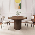 QHITTY Fluted Round Dining Table, 47-inch Wood Kitchen for 4, Farmhouse Circle Table with Strip Base for Kitchen, Living Room, Walnut