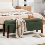 47'' Modern Storage Ottoman Benches with Walnut Wood Legs Ottoman Bench with 22 Gallons Storage Space Fabric Upholstered Seating End of Bed Bench for Bedroom for Livingroom Green
