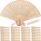 50pcs Personalized Wedding Fans for Guests - Custom Wooden Hand Fans with Names/Dates - Bulk Wedding Favors for Bridal Shower, Baby Shower & Parties (Wood, 50pcs)