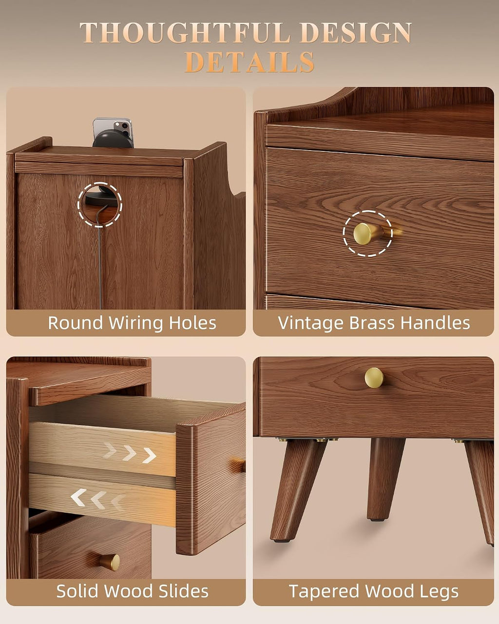 IUNVR Narrow Nightstand with 3 Drawers, Solid Wood Slim Bedside Table | 7.9" Modern Nightstand with Open Shelf & Cable Hole, Space Saving Storage Cabinet for Bedroom and Study