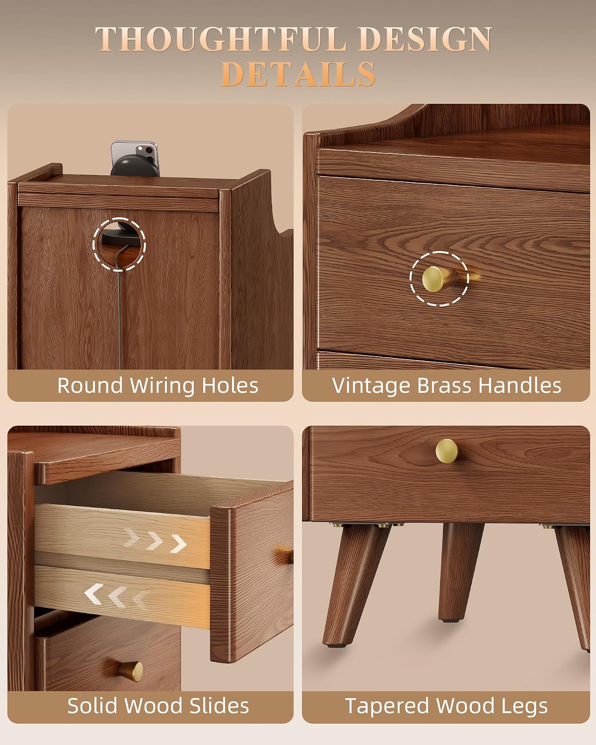 IUNVR Narrow Nightstand with 3 Drawers, Solid Wood Slim Bedside Table | 7.9" Modern Nightstand with Open Shelf & Cable Hole, Space Saving Storage Cabinet for Bedroom and Study