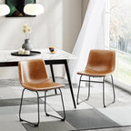 Dining Chairs Set of 8, 18 Inch Faux Leather Kitchen Chairs with Back, Modern Armless Dining Room Chair with Metal Legs for Home Bistro Coffee Shops (Brown)