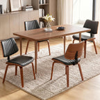 Mid Century Modern Dining Chairs Set of 4, Farmhouse Faux Leather Upholstered Curved Backrest Kitchen Chairs with Walnut Bentwood Frame for Kitchen, Makeup, Desk, Black