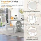 Extendable Dining Table Set for 4-6, Farmhouse Kitchen Table Set with Extendable Round Dining Table & 4 Upholstered Chairs, Solid Wood Table and Chairs Set for Kitchen, Dining Room, Antique White