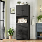 HIFIT 2 Pcs Tall Kitchen Pantry Cabinet, Large Kitchen Hutch Storage Cabinet with Doors & Wide Shelves, 67" Tall Modern Coffee Bar Cabinets with Drawers Cupboard Set for Home Dining Living Room, Black