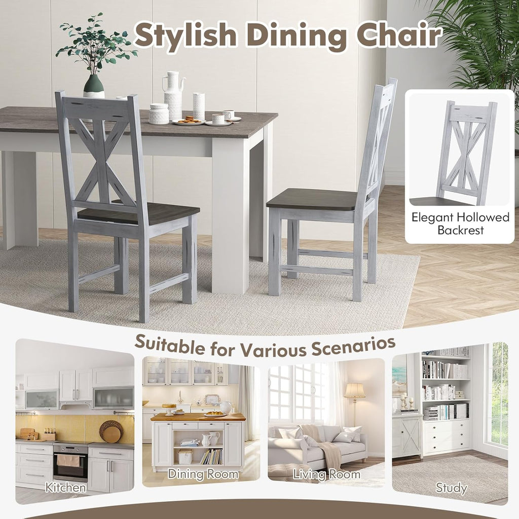 Giantex Retro Wooden Dining Chairs Set of 4, Farmhouse Kitchen Chairs w/Rubber Wood Frame, Elegant Hollowed Backrest, Armless Dining Room Chairs, Rustic Side Chairs for Restaurant, Living Room, Grey