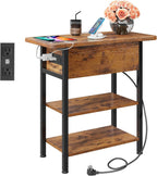 WLIVE End Table with Charging Station, Flip Top Narrow Side Table with Storage Shelf, Small Nightstand with USB Ports and Outlets,Bedside Table for Living Room, Bedroom,11.81" D x 23.62" W x 24.33" H