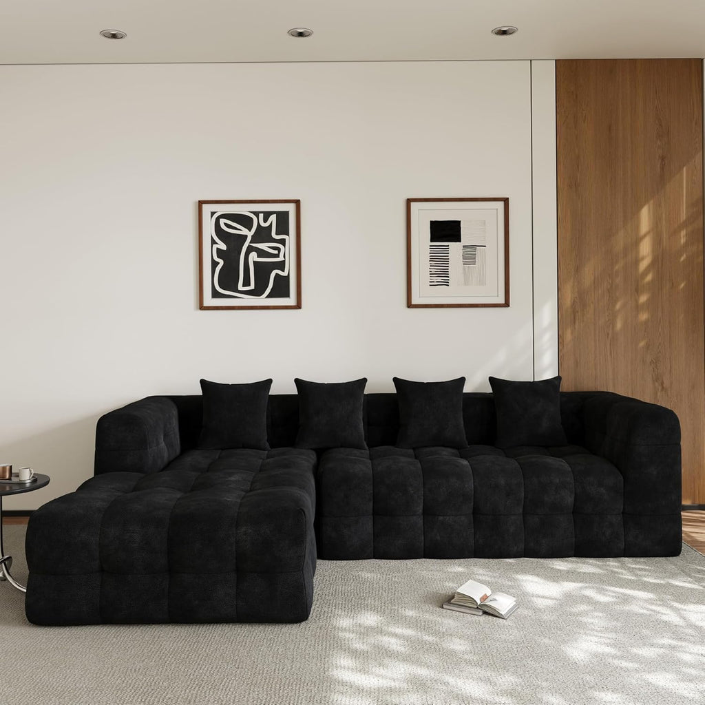 120" Oversized Modular Sectional Couch,Cloud Sectional Sofa with Deep Seat, Modern Modular Couch with 4 Throw Pillows,L-Shaped Chenille Sofa Couches with Left Facing Chaise for Living Room, Black