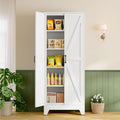 RAVIGIN Farmhouse Storage Cabinet,75" H Metal Pantry Cabinet with Barn Doors and Adjustable Shelves,75" H 6-Tier Rustic Pantry Organizers for Kitchen,Dining Room,White