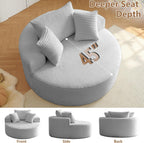 Oversized Round Chair Lounge Chaise Indoor, Upholstered Corduroy Deep Seat Cloud Large Circle Sofa Chair, No Assembly Required, Fluffy Modern Sleeper Sofa Bed for Reading, Living Room, Light gray