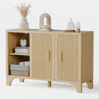 Mid Century Modern Fluted Buffet Cabinet with Storage, Accent Sideboard and Credenza Storage Cabinet with Doors, Wood Coffee Bar Console for Kitchen, Living Room (Oak, 47" 2-Door)