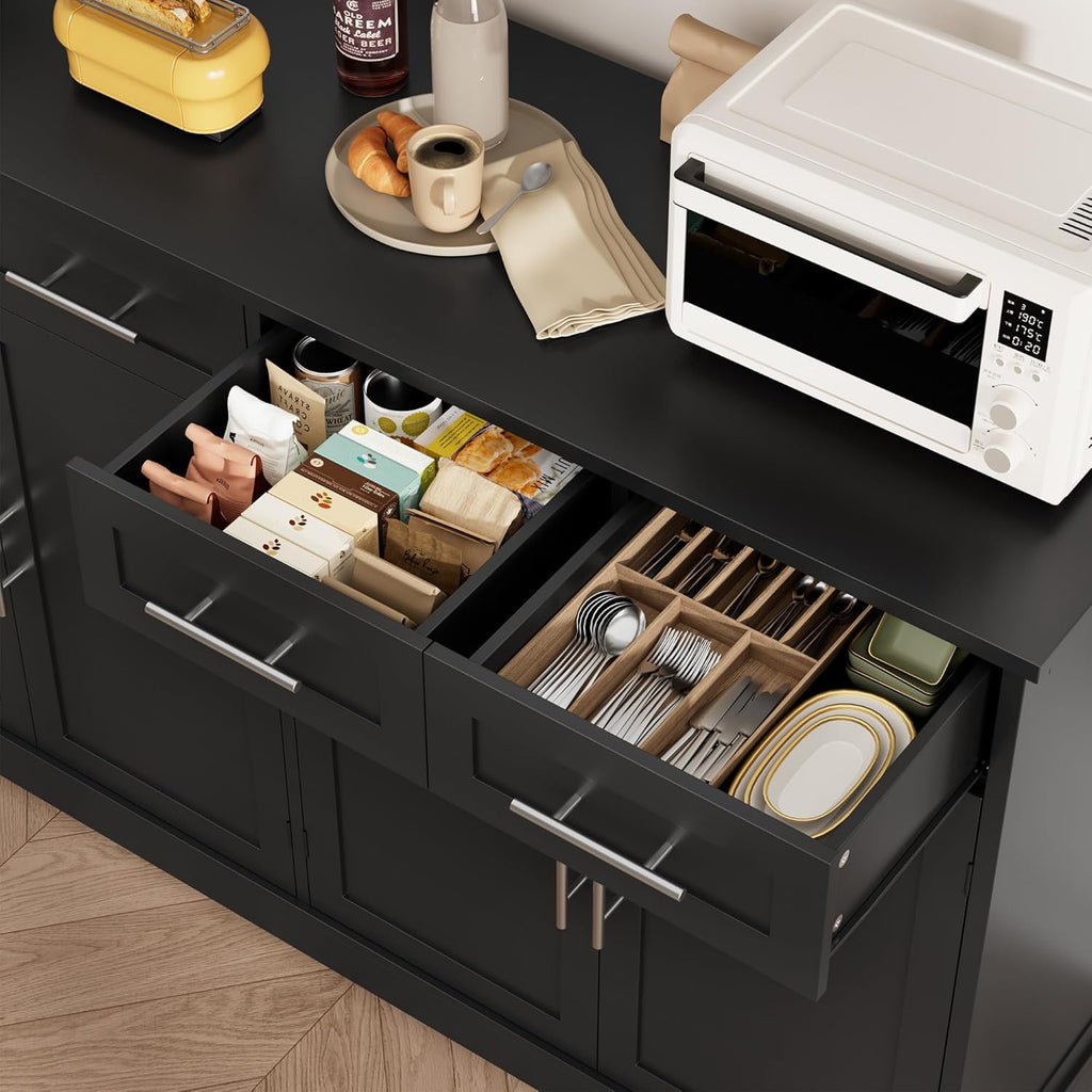 HOSTACK 60" W Sideboard Buffet Cabinet with Storage, Kitchen Cabinet, Black