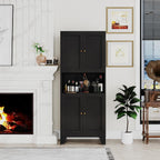 68.9'' Black Metal Kitchen Pantry Cabinet with Doors and Adjustable Shelves, Hutch Cabinet with Microwave Storage, Kitchen cabine can Also be Used in the Living Room.Bathroom, Home