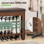 Shoe Bench for Entryway, Solid Rubberwood Shoe Bench with Hidden Storage, Adjustable 2-Tier Shelves & Soft PU Leather Seat, Shoe Rack Durable Easy Assembly for Hallway or Bedroom - Brown, 31.5"