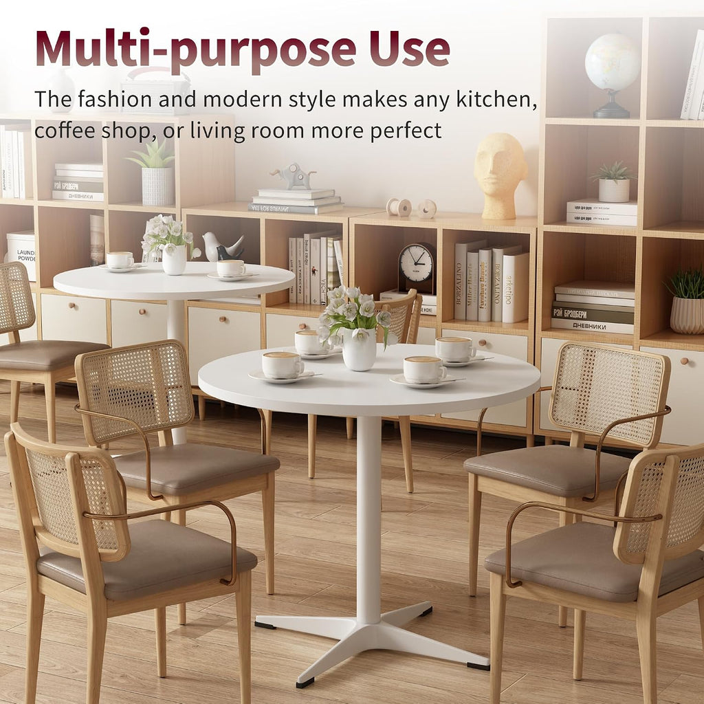 Round Dining Table Kitchen Table for 4 People 30 inch Circle Mid Century Modern Table with Sturdy Metal Base for Small Spaces Dining Room Living Room Office Farmhouse Water-Resistant, White