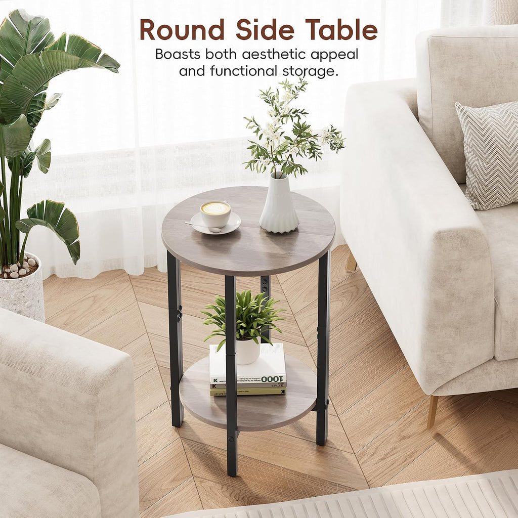 Vagusicc Side Tables Small End Tables, Set of 2 Half Round Side Table for Living Room, 2 Tier Couch Side Table, Small Round Coffee Table Accent Table, Thin Sofa Table Narrow Entryway Table, Grey