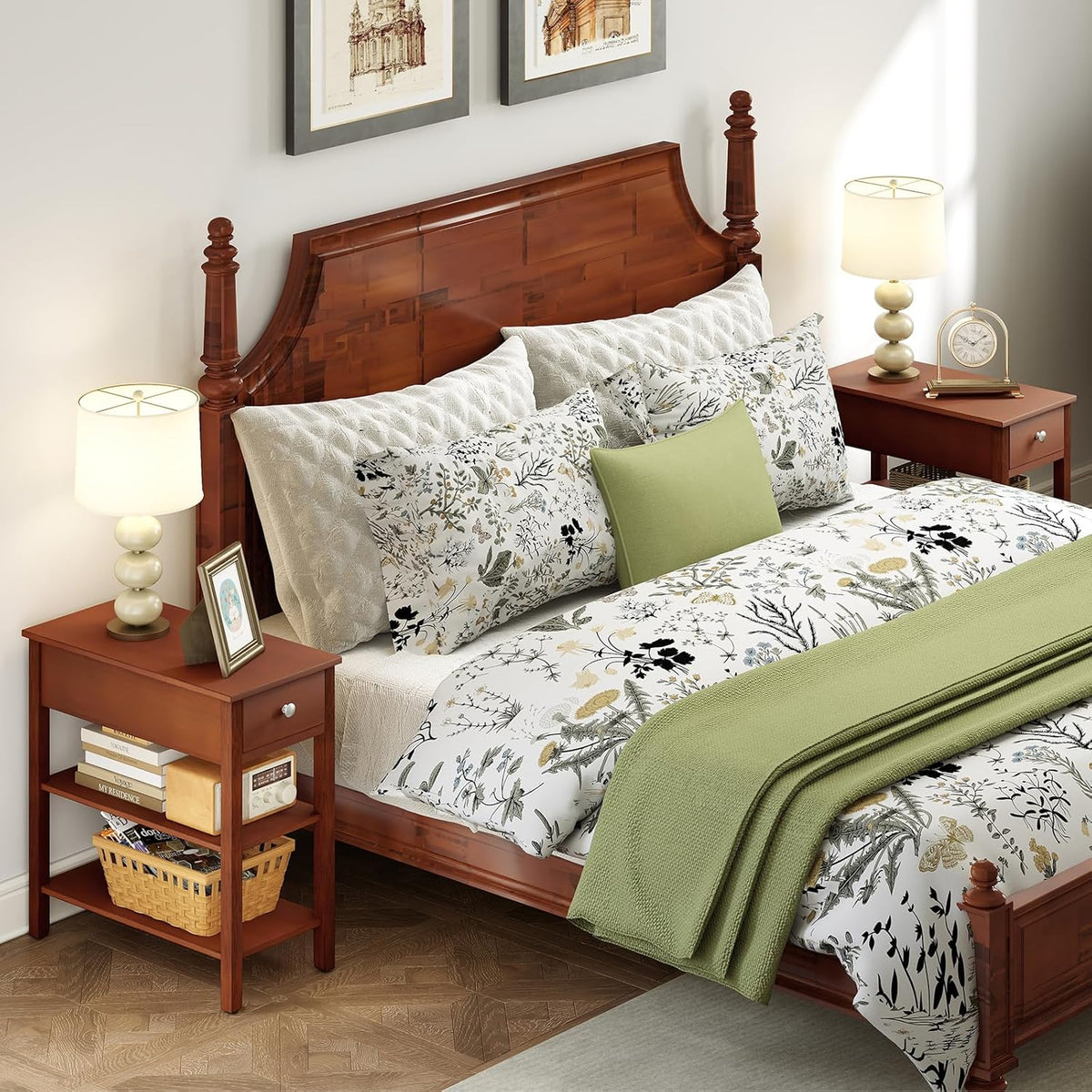 Giantex Narrow End Table, Farmhouse Side Tables with Drawer & Storage Shelves, Wood Sofa Side Tables, 3-Tier Nightstands for Small Space, Living Room, Bedroom, 23.5" L x 12" W x 24.5" H, Brown
