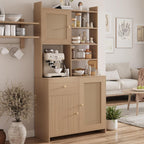 IDEALHOUSE Kitchen Pantry Cabinet with Adjustable Shelf, 71" Tall Storage Cabinet with Microwave Stand, Food Pantry Cabinets for Kitchen, Dining Room, Living Room, Natural