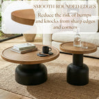 Round Nesting Coffee Table, Reclaimed Wood Top, Circle Texture,Natural | 2-Piece Nesting Table Set with Aged Pine Wood, Carved Ring Texture, Sturdy Pedestal Bases, Round Edges, No Assembly Required