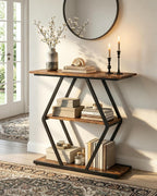 CHOEZON 3-Tier Console Table, Entryway Table, Sofa Table with Open Shelves, Diamond-Shaped Behind Coach Table, Industrial, for Hallway, Entryway, Living Room, Stairwell, Rustic Brown and Black TXG08BF