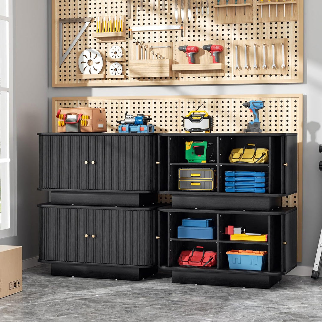 AKMAKM Fluted Shoe Storage Bench, 31" W Small Entryway Bench with Sliding Door, Mud Room Benches with Seat, Upholstered Wooden Rack Organization for Living Room, Apartment, Dorm, Black