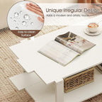 GOFLAME Wood Coffee Table with Storage, 2-Tier Irregular Center Table with Open Storage Shelf, Modern Accent Tea Table for Living Room, Home Office, Reception Room (White)