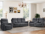 HAOMARKETS 3-Piece Power Recliner Sofa Set with Charging Port, Include Single Recliner Chair, 2-Seater Loveseat Reclining Couch and 3-Seater Reclining Sofa with Cup Holders for Living Room, Dark Grey