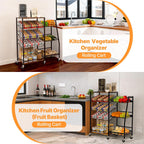 Pinzoveco 5-Tier Rolling Kitchen Storage Carts, Snack Cart with Wheels, Fruit Organizer（Fruit Basket Rolling Cart, Vegetable Holder for Kitchen, Holds Soda Drinks, Cans, Snacks, Onions, Potatoes