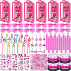184Pcs Pink Girls Party Favors Pack - For 12Guests, Includ Goodie Box Heart Glasses Straws Bubble Wands Tattoo Sticker Bracelet Keychain, for Kids Girls Birthday Party Decoration Supplies