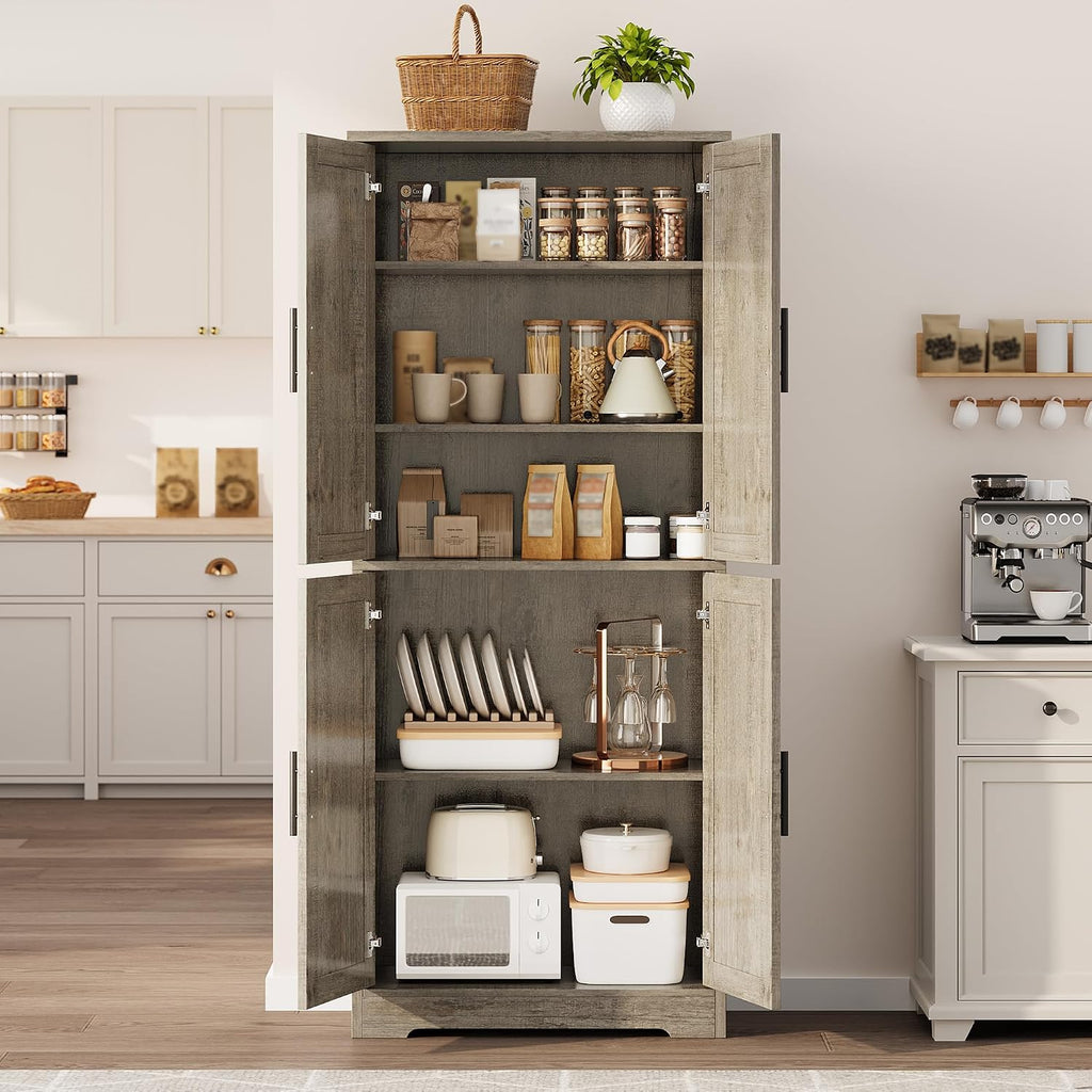 70" Tall Pantry Cabinet, Kitchen Pantry Cabinet with Doors and Adjustable Shelves, Freestanding Cupboard, Tall Storage Cabinet for Bathroom, Dining Room, Living Room, Gray