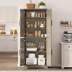 70" Tall Pantry Cabinet, Kitchen Pantry Cabinet with Doors and Adjustable Shelves, Freestanding Cupboard, Tall Storage Cabinet for Bathroom, Dining Room, Living Room, Gray