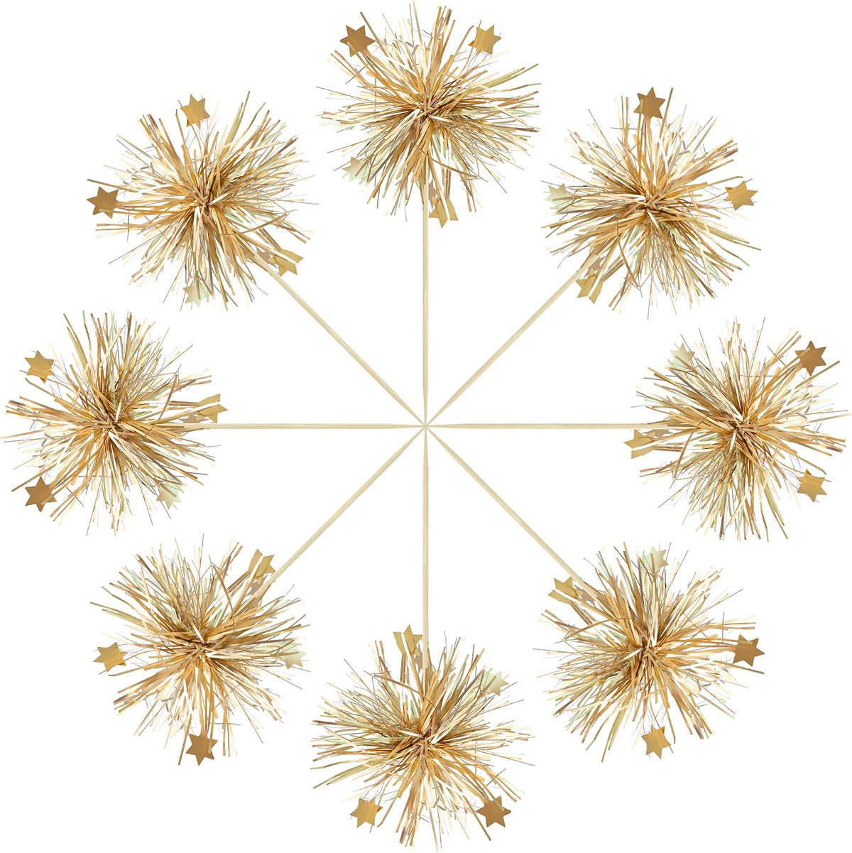 Gyufise 30Pcs Foil Firework Cupcake Toppers Happy Birthday Cake Toppers Sparkle Tinsel Flower Drink Stirrers Cocktail Food Fruit Toothpicks for Valentine's Day Party Supplies Gold