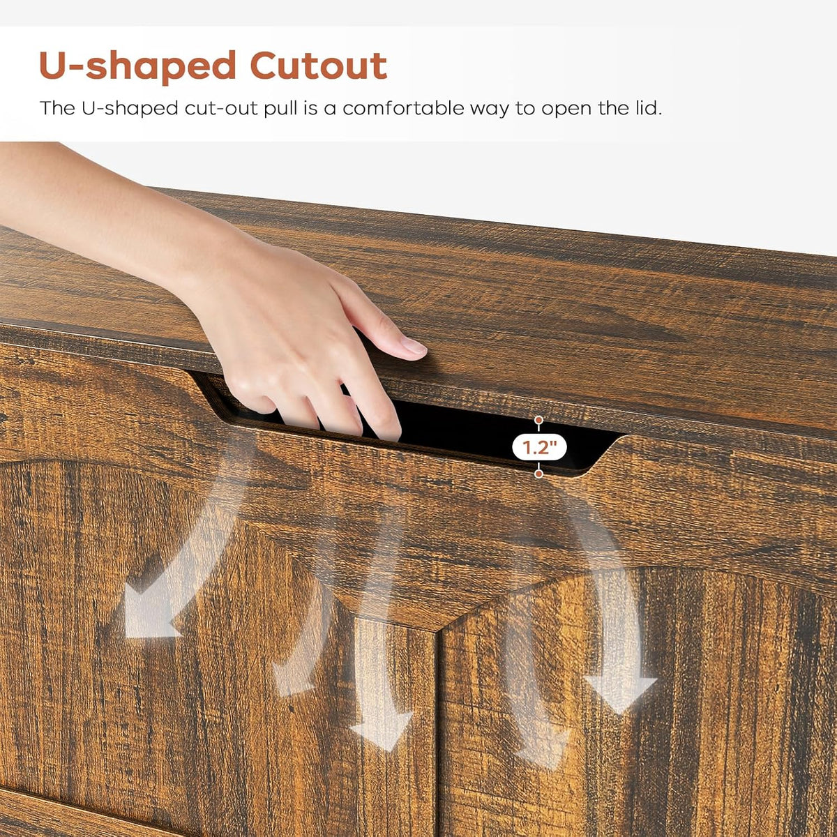 oakvivo Storage Chest, 31.5" Storage Bench with 2 Safety Hinges, Farmhouse Style, 31.5 x 15.7 x 18.3 Inches, U-Shaped Opening for Entryway, Bedroom, Living Room, Supports 330 lb, Rustic Brown
