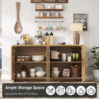 Vabches Fluted Buffet Cabinet with Storage, 3D Ripple Pattern Doors and Curved Edges, Modern Sideboard for Kitchen, Entryway, 4 Doors & Adjustable Shelf, Natural, 57.9" W