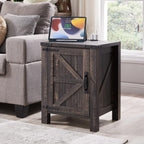 OKD Farmhouse Nightstand Set of 2, 18 Inch Rustic End Table with Charging Station, Barn Door, Adjustable Storage Shelf, Wood Sofa Side Table for Living Room, Bedroom, Dark Rustic Oak