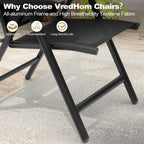 Folding Patio Chairs Set of 2, Aluminum High Back Outdoor Recliners with Teak Armrests, No Assembly Required, Adjustable