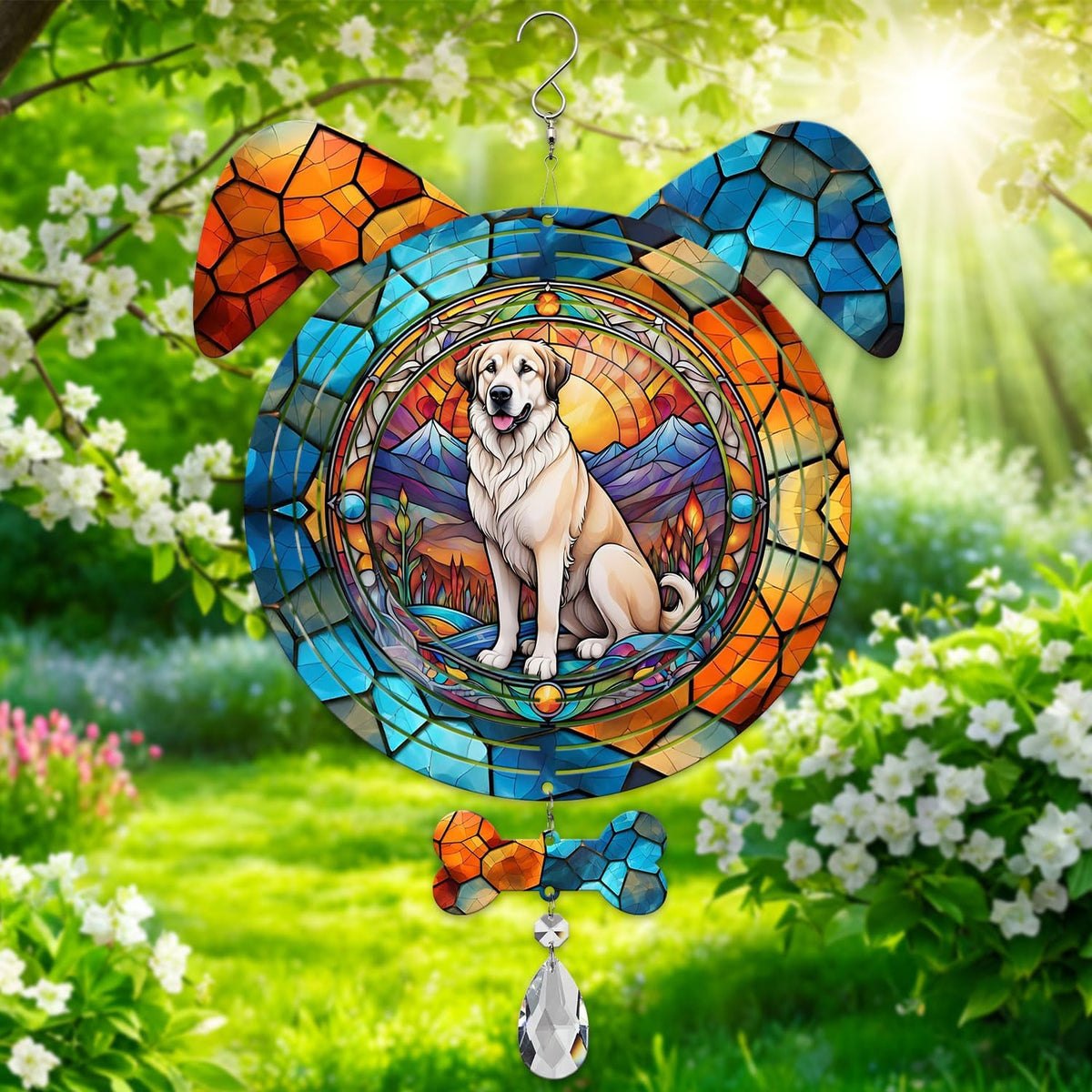 Anatolian Shepherd Dog Ears Wind Spinner, Anatolian Shepherd Wind Spinner Hanging for Yard and Garden