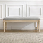46'' French Country Entryway Bench Wooden Linen Fabric Upholstered Seat Dinng Bench with Nailhead Trim for Hallway End of Bed, Grey