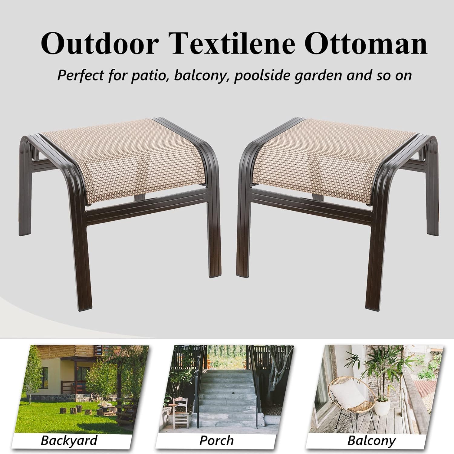 Outdoor Footstools Metal Patio Chairs Outdoor Ottoman Furniture Outside Footrests Small Seat Set of 2 for Garden,Balcony,Lawn, 22 inches *20 inches *17 inches