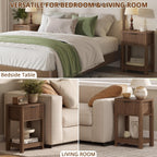 MECHYIN Nightstand Set of 2, Fluted Bedside Table with Drawer & Open Shelf