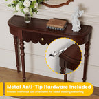 Solid Wood Console Table with Drawer – Dark Walnut Entryway Table with Scalloped Edge and Straight Legs, Narrow Accent Sofa Table for Living Room or Hallway(Dark Walnut)