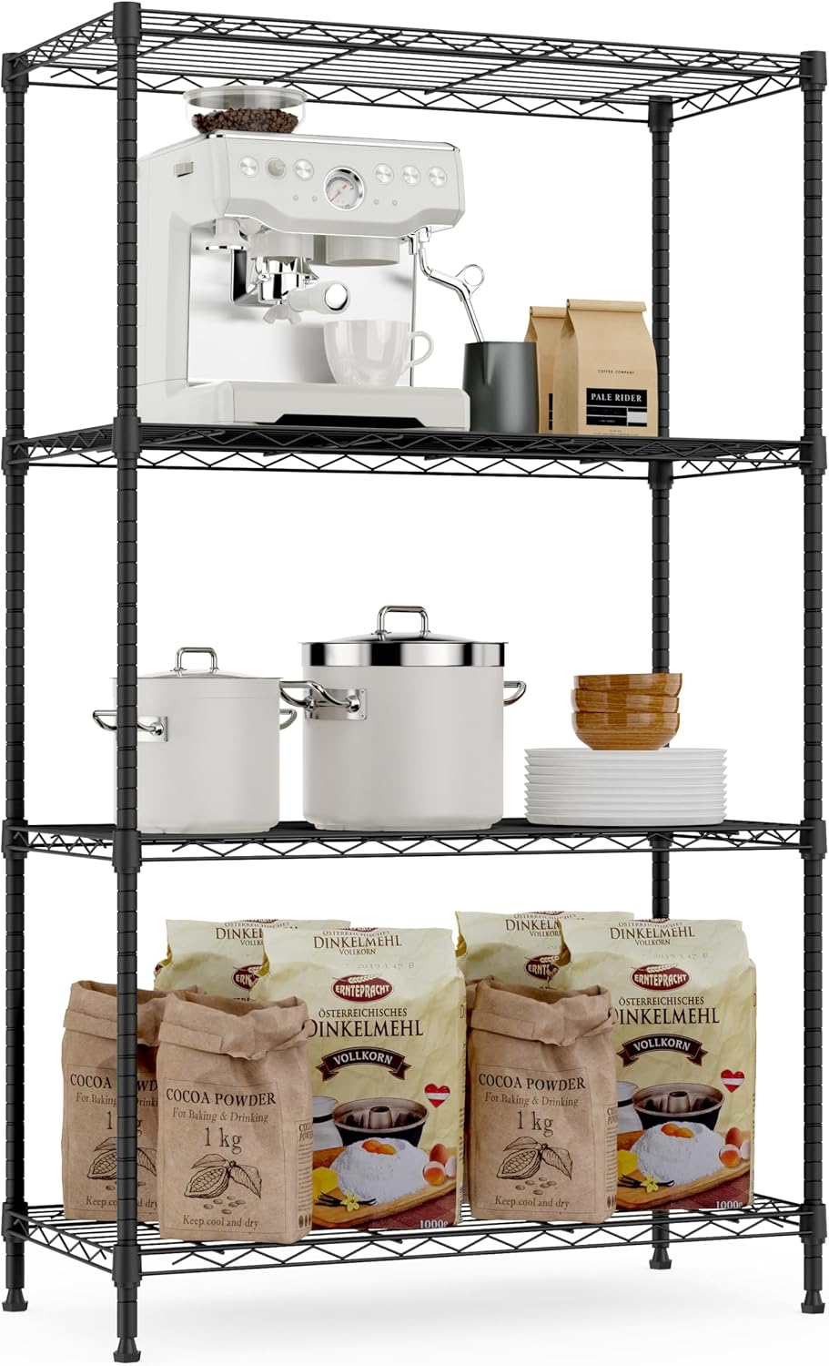 M MZG 1000 lbs Storage Shelving Steel Heavy Duty 4-Tier Utility Shelving Unit Steel Organizer Wire Rack for Home,Kitchen,Office (13.7" D x 29.5" W x 47.2" H)