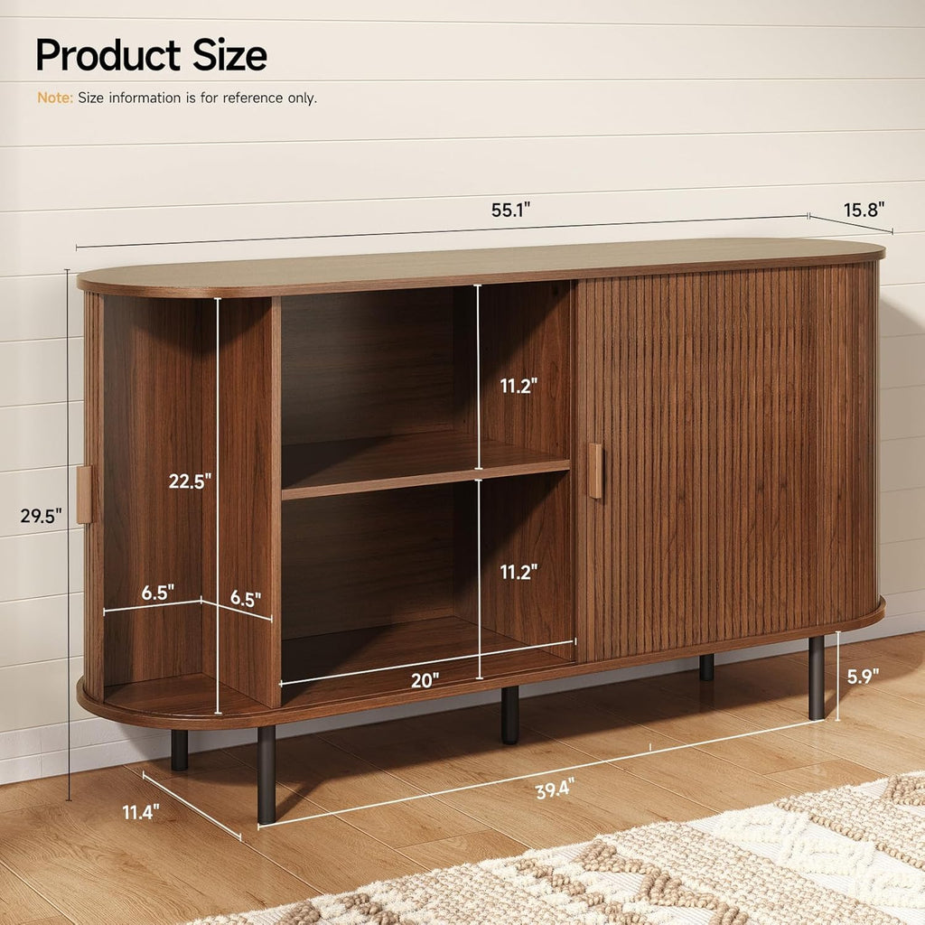 ONBRILL 55" Sideboard Buffet Cabinet with Storage, Sliding Door & Adjustable Shelf, Modern Accent Coffee Bar Console Table for Kitchen, Entryway, Walnut