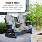 LuxCraft 5' Adirondack Glider with fold Down Console (Weatherwood on Chestnut Brown)