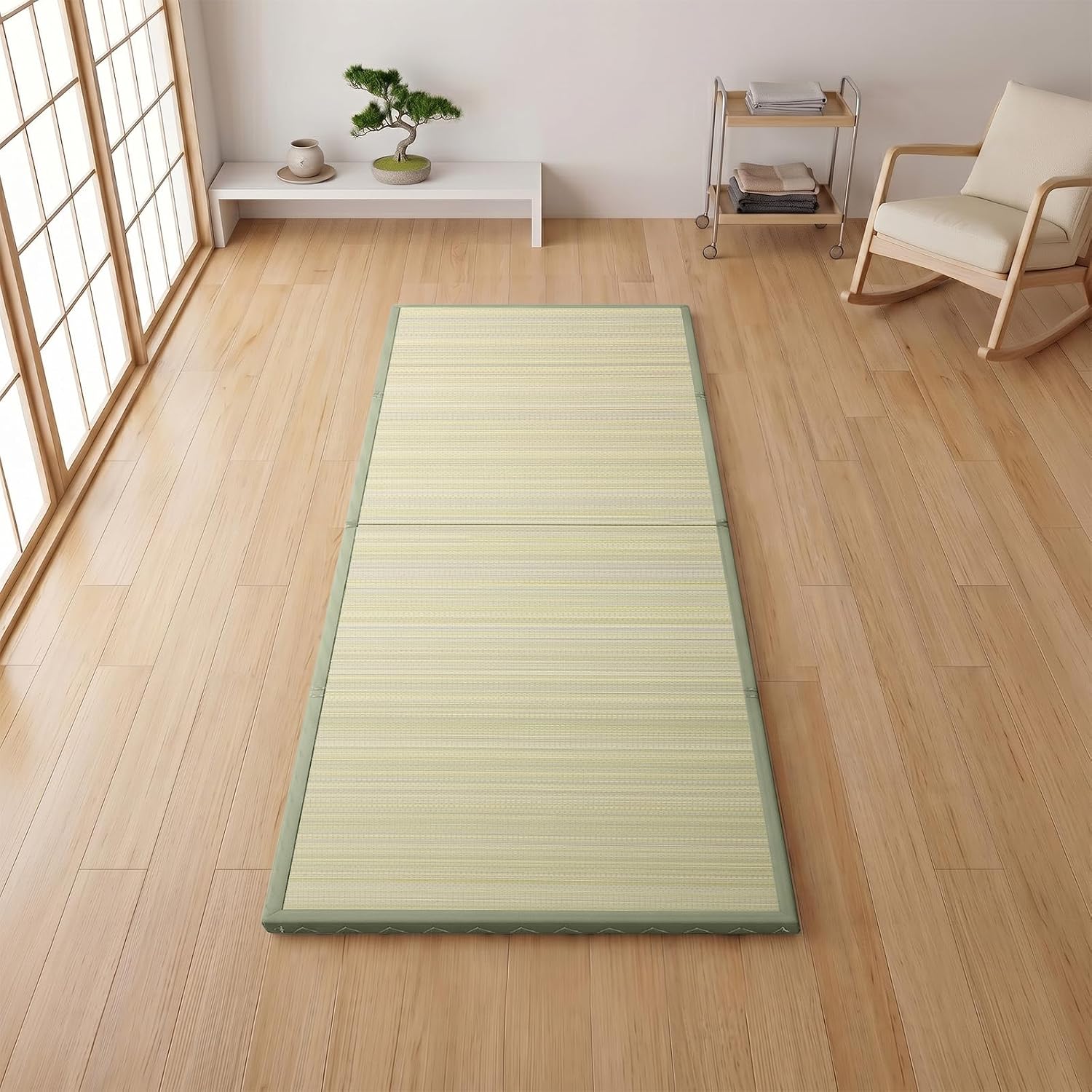 ZonLi Japanese Tatami Mat, Foldable Floor Sleeping Pad Futon Mattress | Made from Natural Coconut Shell Fiber & Jute Fiber, Firm Traditional Floor Bed Twin 75"x39"