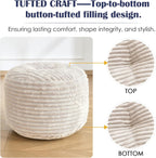 Stuffed Round Ottoman,Corduroy Pouf Ottoman Foot Rest,20 X 15 in,Beige | Memory Foam Filling,Pouf Storage Ottoman Footstool for Living Room,20 X 15 Floor Poufs for Couch,Footrest Only